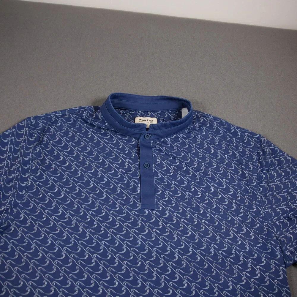 Mantra Golf Catalyst Wave Print Band Collar Men Polo L Performance Lightweight